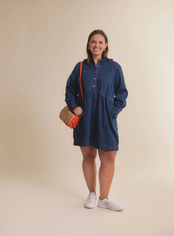 SIMPLY BE Mid Wash Frill Collar Denim Mini Dress 14